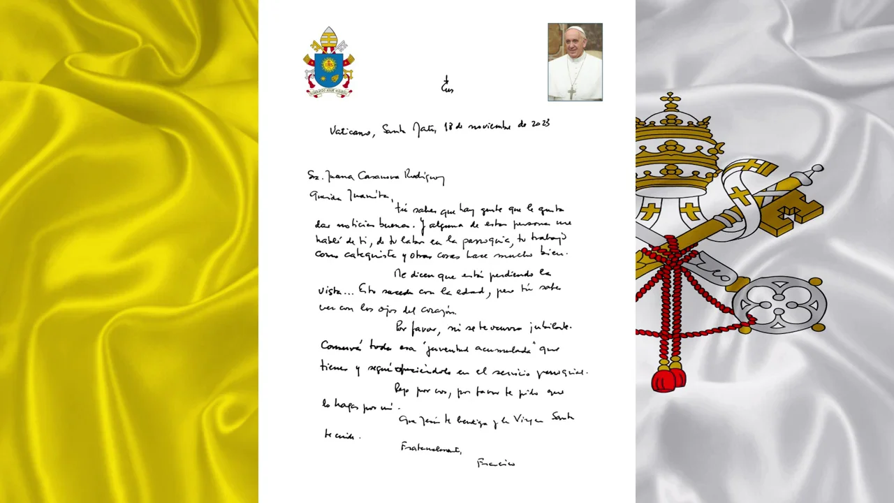 La emotiva carta del papa Francisco a una catequista ciega de 97 a&ntilde;os de Lanzarote