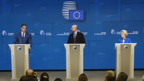 Pedro Sanchez, Charles Michel y Ursula Von der Leyen Pedro Sanchez, Charles Michel y Ursula Von der Leyen
