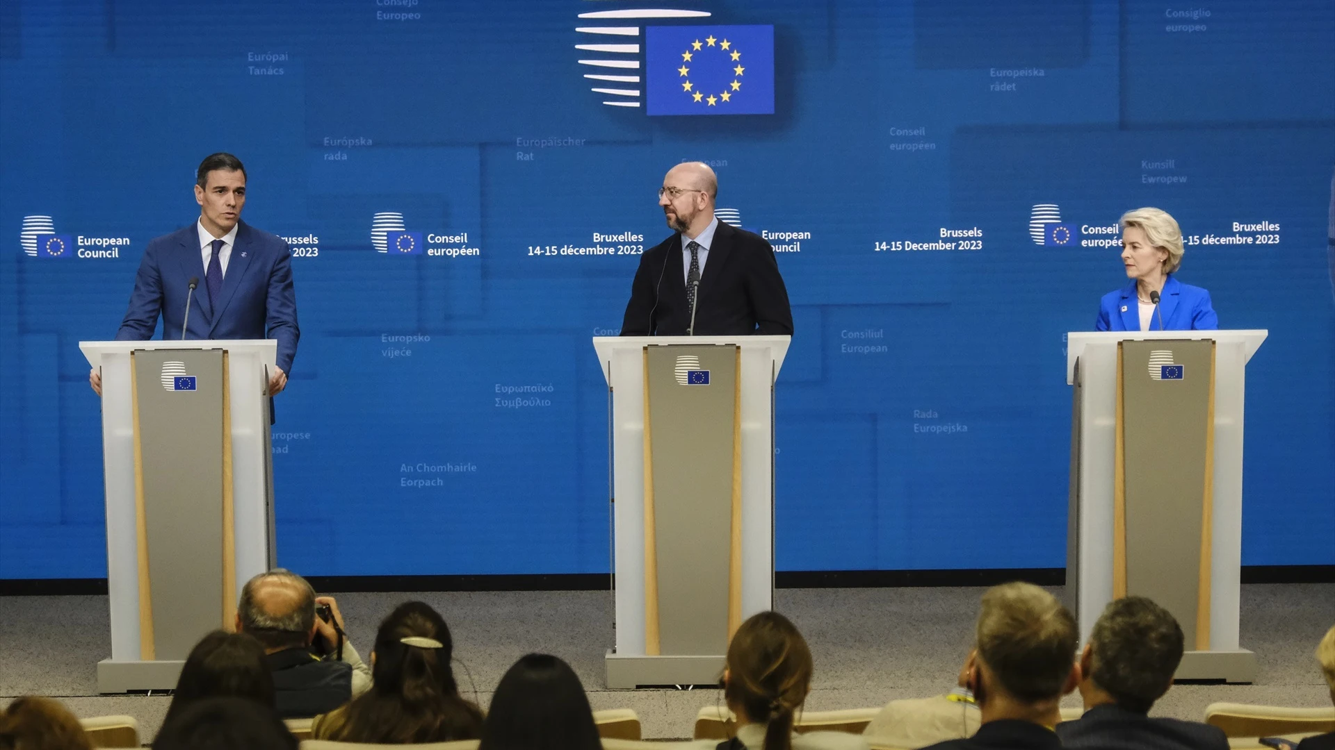 Pedro Sanchez, Charles Michel y Ursula Von der Leyen Pedro Sanchez, Charles Michel y Ursula Von der Leyen