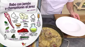 Ingredientes Rabo con jamón y champiñones al jerez