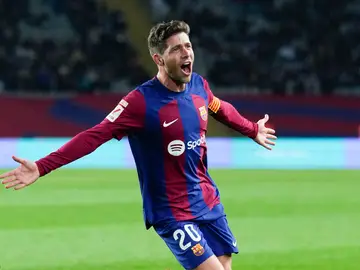 Sergi Roberto celebra uno de sus dos goles ante el Almería Sergi Roberto celebra uno de sus dos goles ante el Almería