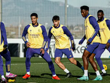 Jugadores del Real Madrid, entre ellos Raúl Asencio, entrenando en Valdebebas Jugadores del Real Madrid, entre ellos Raúl Asencio, entrenando en Valdebebas