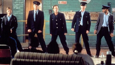 Escena de Full Monty, con Robert Carlyle y Tom Wilkinson
