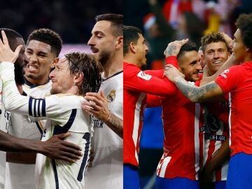 Los jugadores de Real Madrid y Atlético de Madrid celebrando un gol