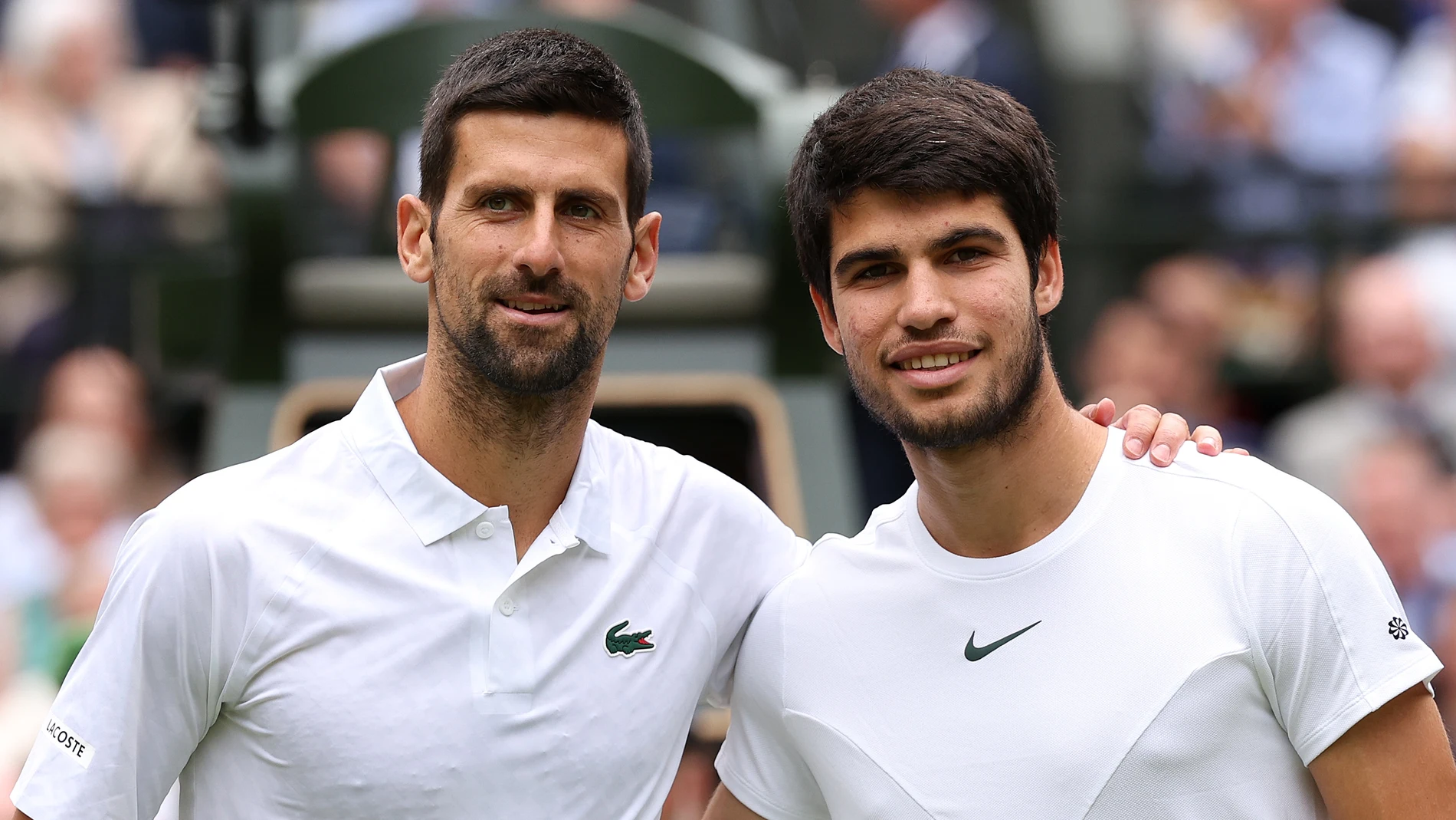 Novak Djokovic y Carlos Alcaraz antes de la final de Wimbledon 2023