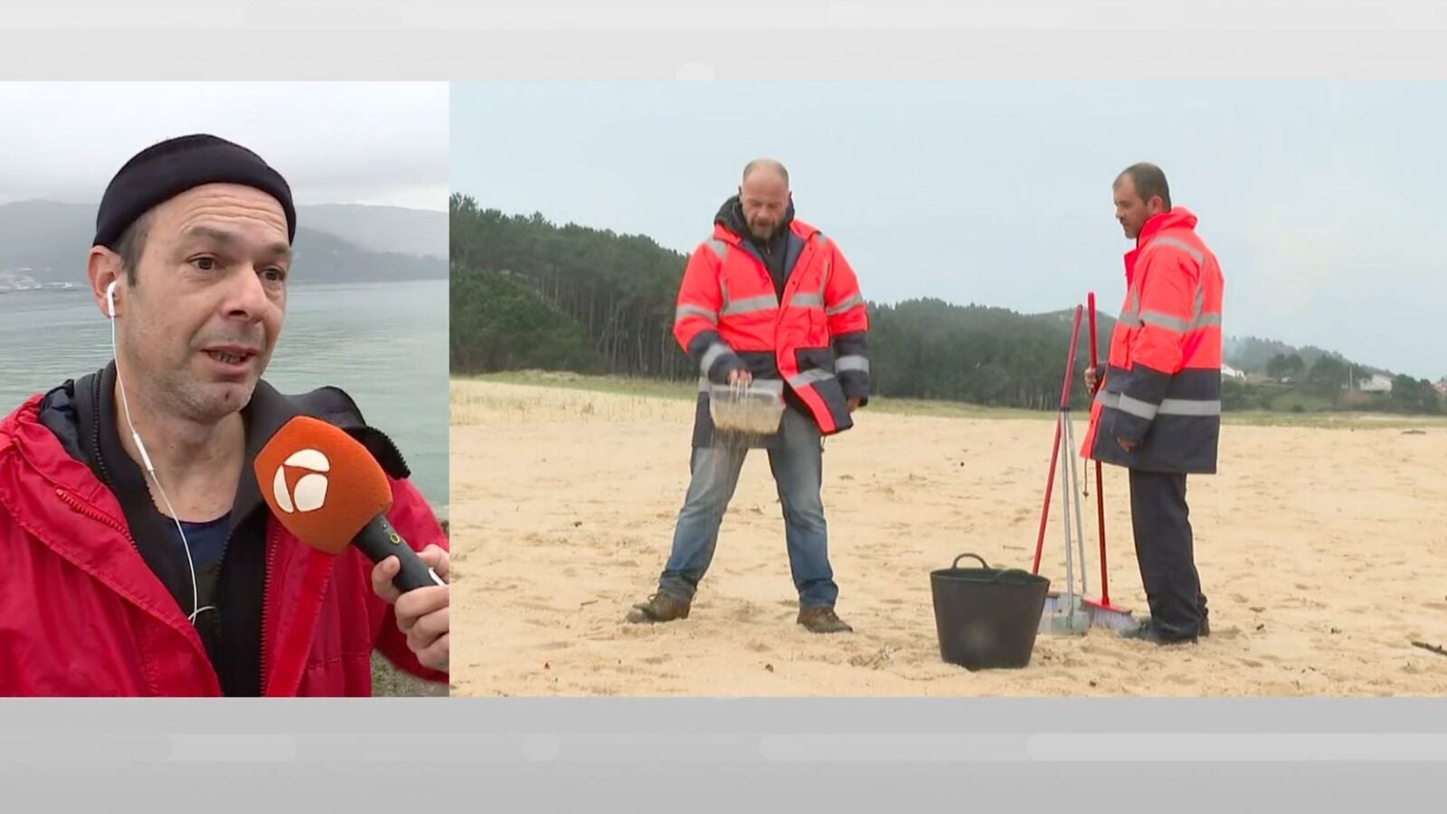 Yago, el mariscador que se ha echado al mar para recoger pellets: 