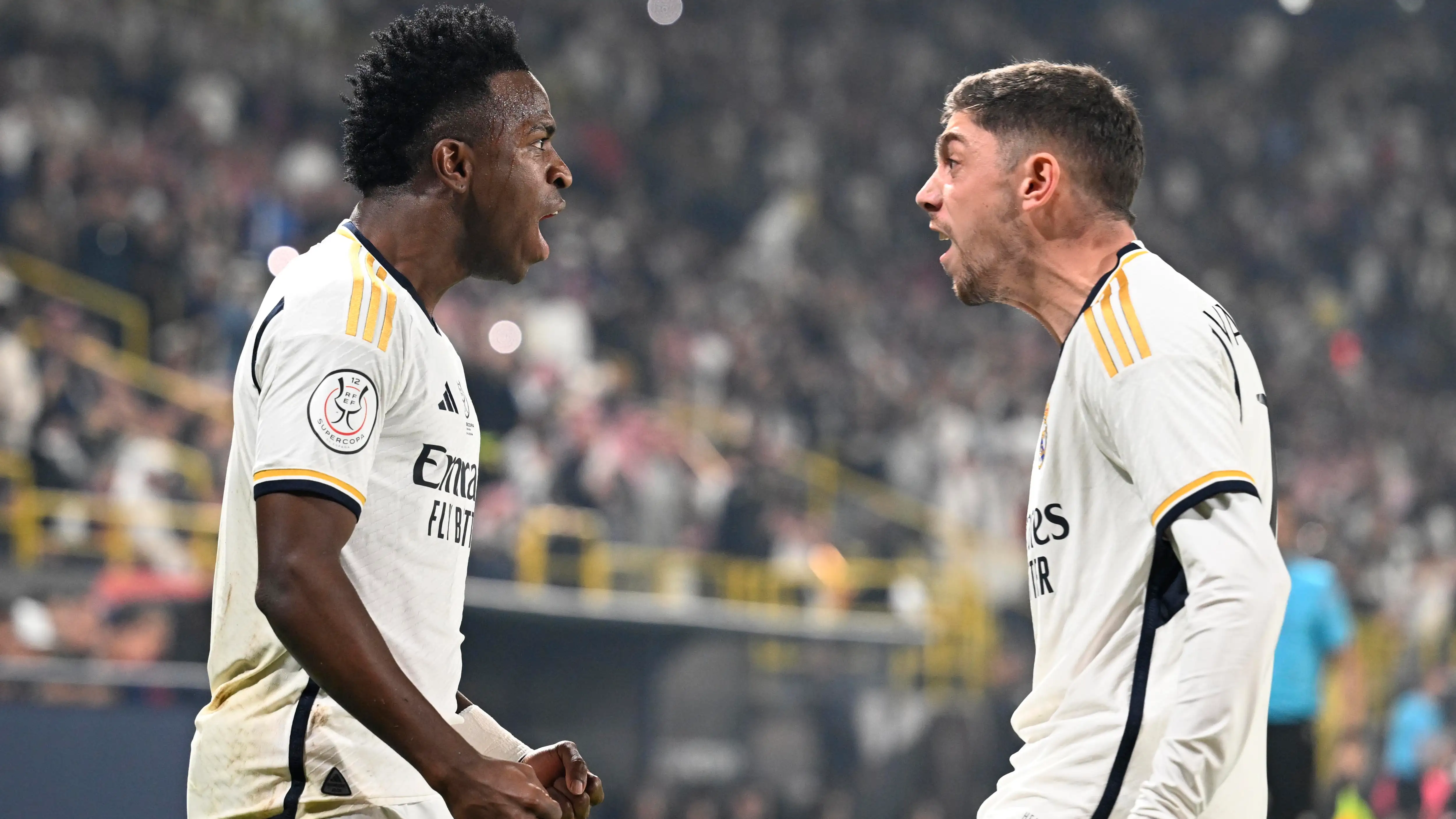 Vinicius Jr celebra uno de sus tres goles ante el Barça en la final de la Supercopa (4-1) Vinicius Jr celebra uno de sus tres goles ante el Barça en la final de la Supercopa (4-1)