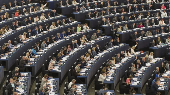 Imagen de archivo de la Eurocámara durante una sesión plenaria del Parlamento Europeo Imagen de archivo de la Eurocámara durante una sesión plenaria del Parlamento Europeo