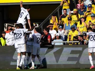 El Real Madrid celebra el gol de Tchouaméni en Las Palmas (1-2) El Real Madrid celebra el gol de Tchouaméni en Las Palmas (1-2)