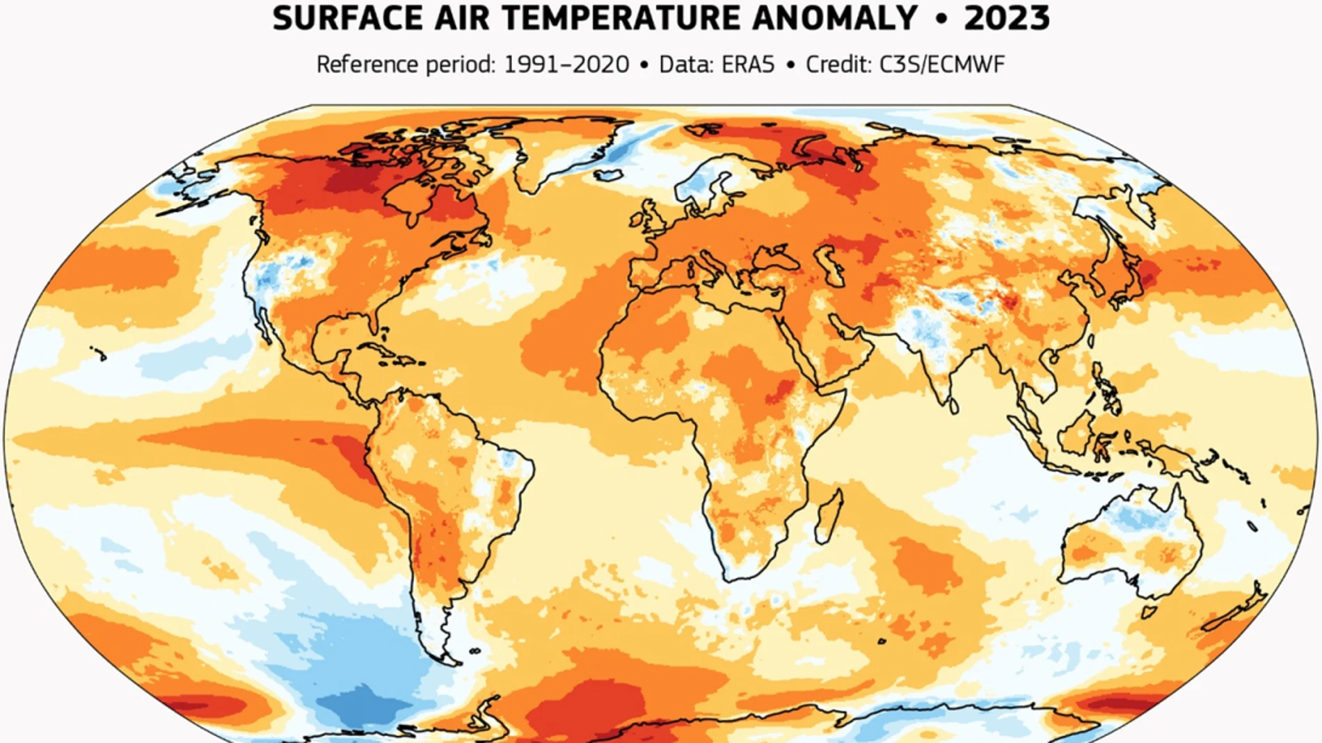 Anomalía de la temperatura del aire en la superficie terrestre en 2023.