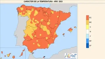 Carácter de la temperatura de España en 2023.