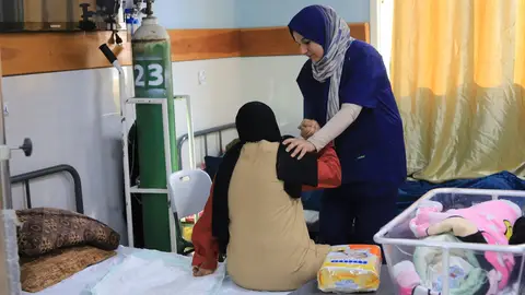 Paciente en el Hospital Emiratí de Rafá Paciente en el Hospital Emiratí de Rafá