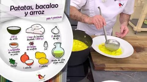 Plato único de Arguiñano: guiso de patatas, bacalao y arroz Plato único de Arguiñano: guiso de patatas, bacalao y arroz