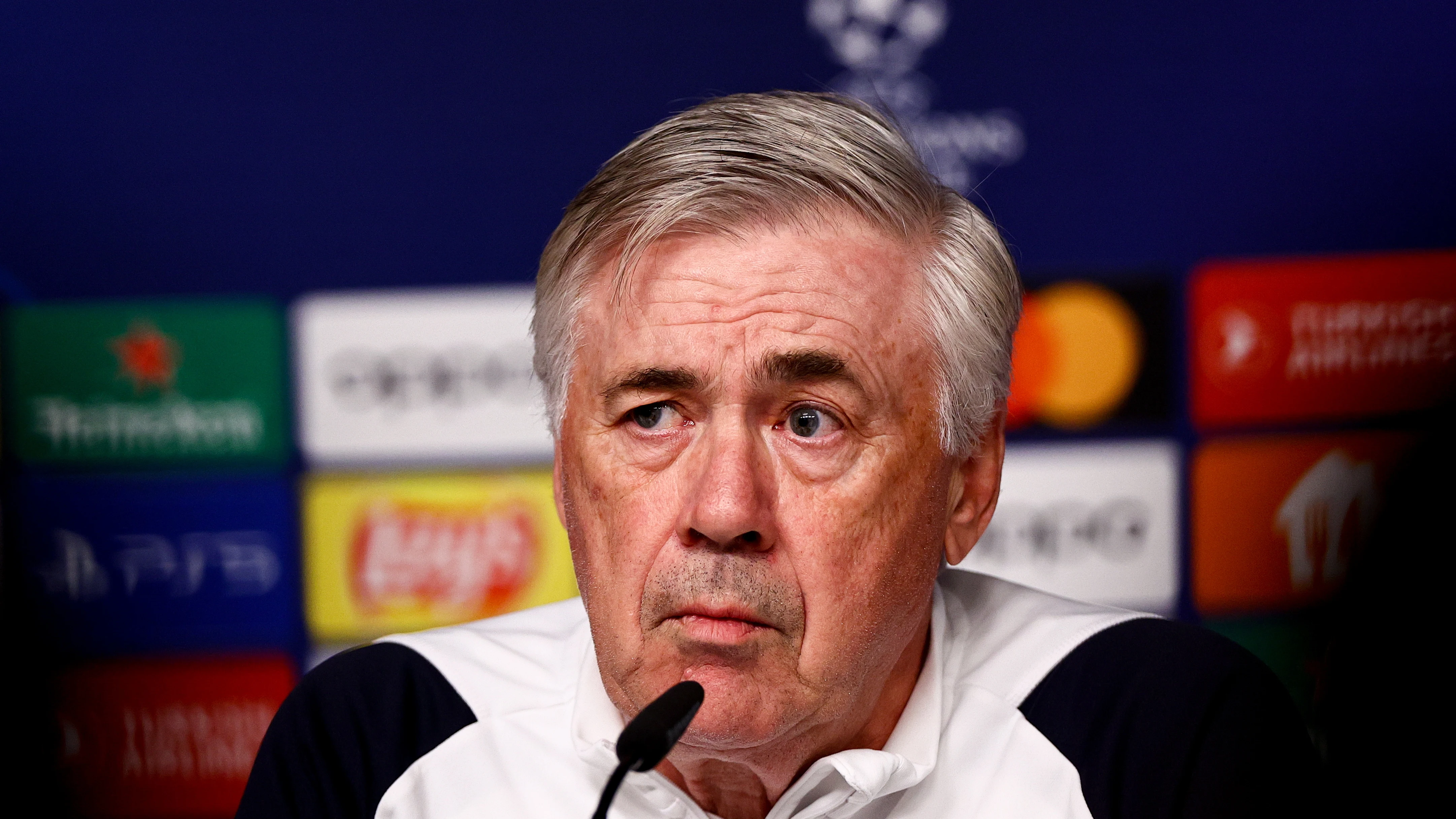 Carlo Ancelotti, en rueda de prensa en Leipzig