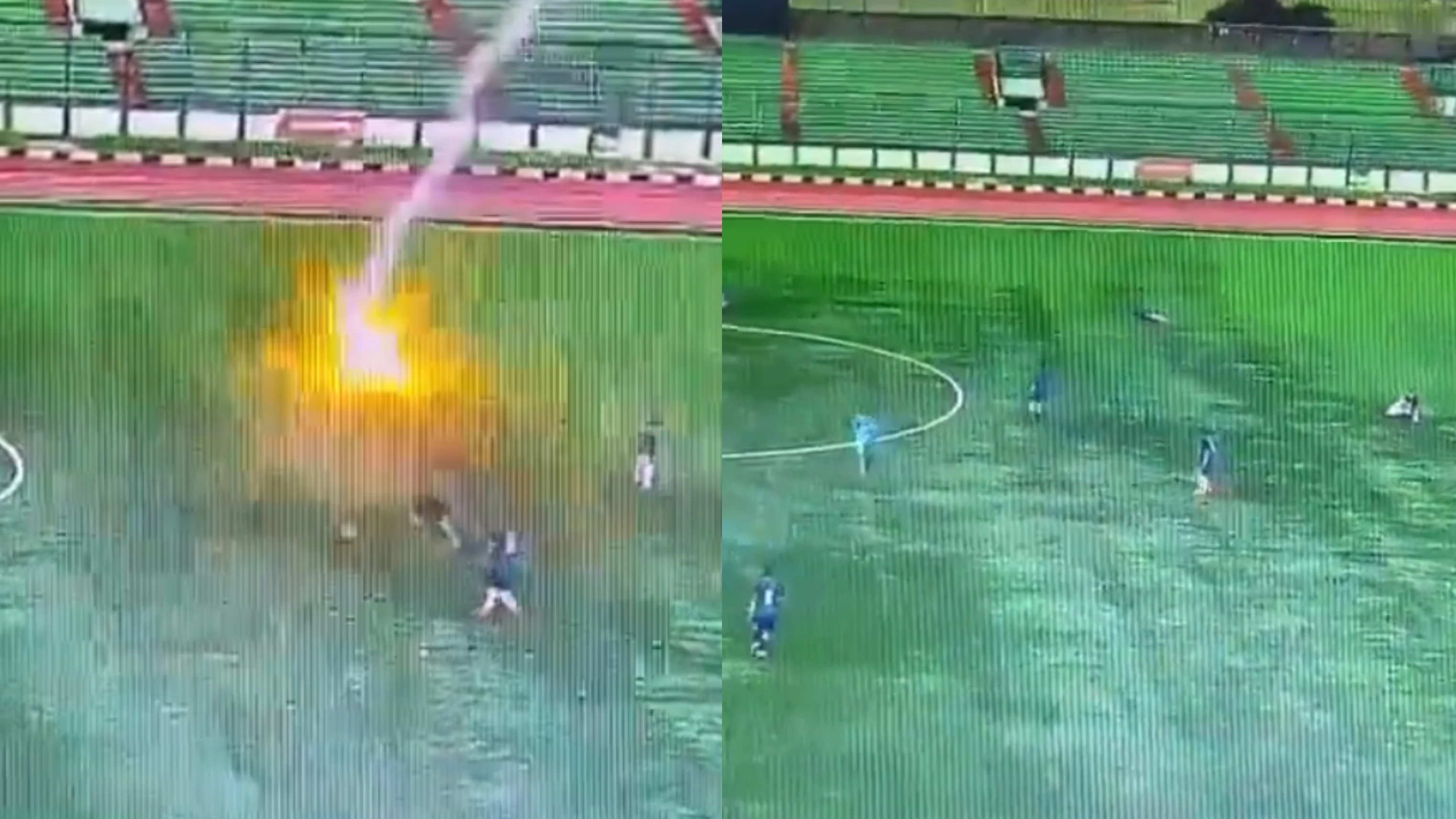 Momento en que un rayo fulmina al futbolista Septian Raharja Momento en que un rayo fulmina al futbolista Septian Raharja