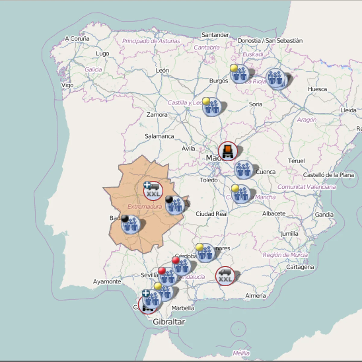 El mapa de la DGT que recoge todas las carreteras cortadas por las  manifestaciones