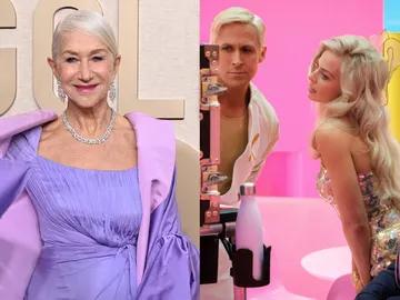 Montaje de Helen Mirren y los protagonistas de Barbie Montaje de Helen Mirren y los protagonistas de Barbie