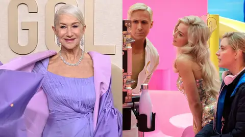 Montaje de Helen Mirren y los protagonistas de Barbie Montaje de Helen Mirren y los protagonistas de Barbie