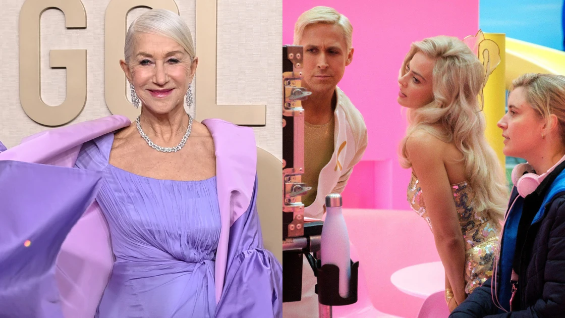 Montaje de Helen Mirren y los protagonistas de Barbie Montaje de Helen Mirren y los protagonistas de Barbie