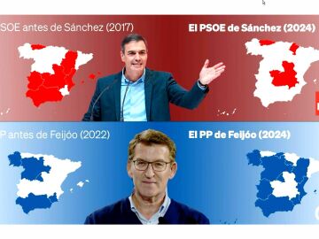 Mapa resultados electorales antes y despu&eacute;s de sus l&iacute;deres actuales