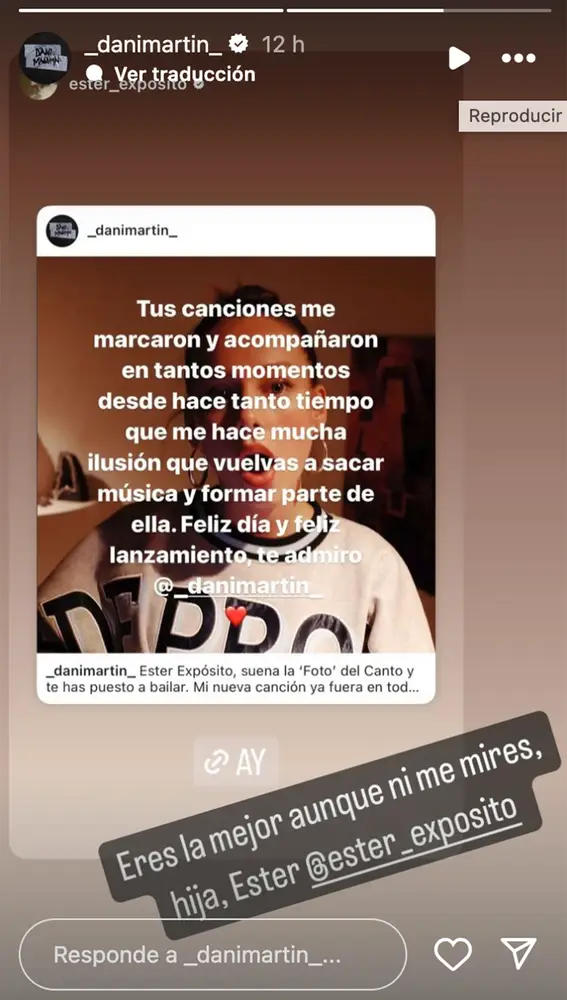 Ester Expósito comparte la nueva canción de Dani Martín