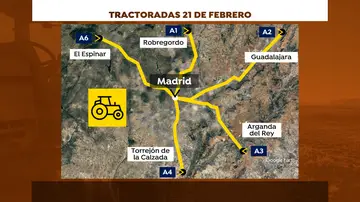 Vías de acceso de los tractores a Madrid