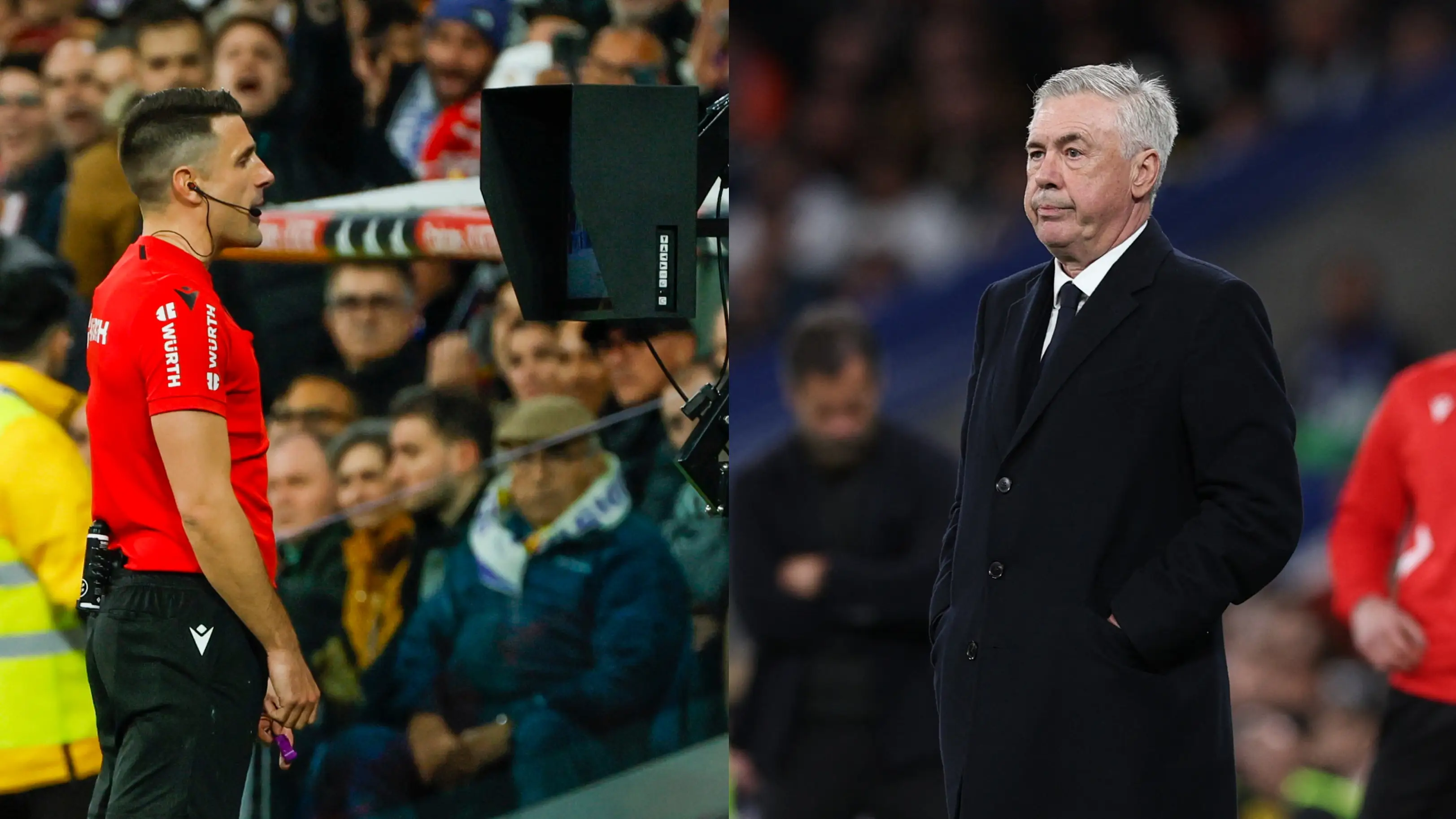 El &aacute;rbitro Isidro D&iacute;az de Mera y Carlo Ancelotti