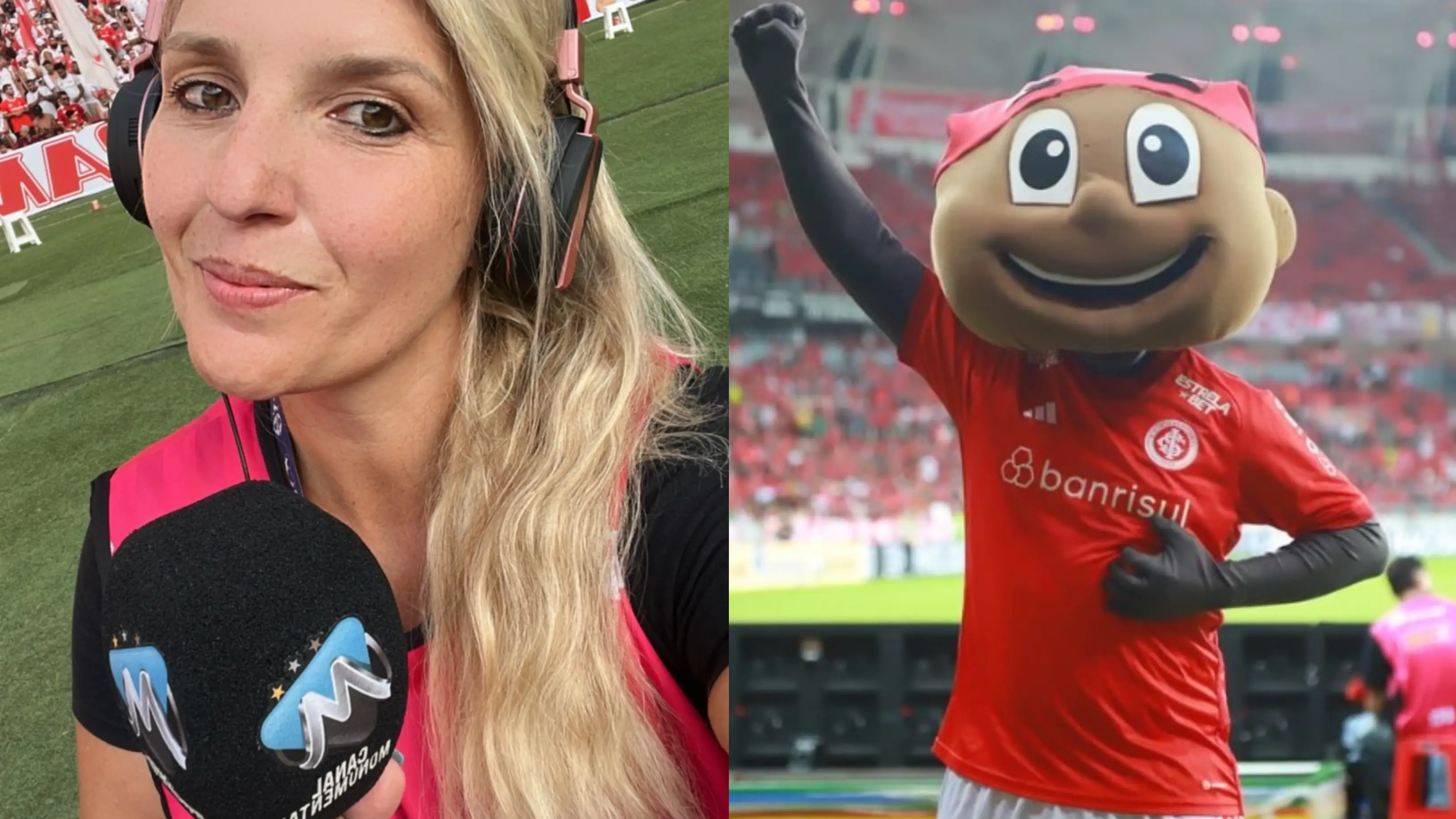 Gisele K&uuml;mpelha y la mascota de Internacional de Porto Alegre