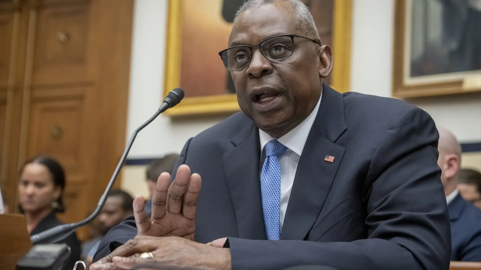 El secretario de Estado estadounidense, Lloyd Austin, este viernes durante una comparecencia en Washington El secretario de Estado estadounidense, Lloyd Austin, este viernes durante una comparecencia en Washington