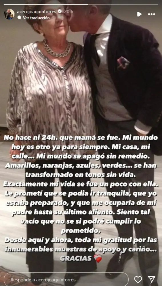 Joaquín Torres comparte un nuevo mensaje tras perder a su madre