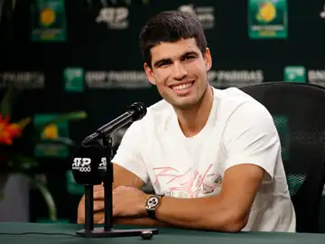 Carlos Alcaraz en una rueda de prensa en las instalaciones de Indian Wells Carlos Alcaraz en una rueda de prensa en las instalaciones de Indian Wells