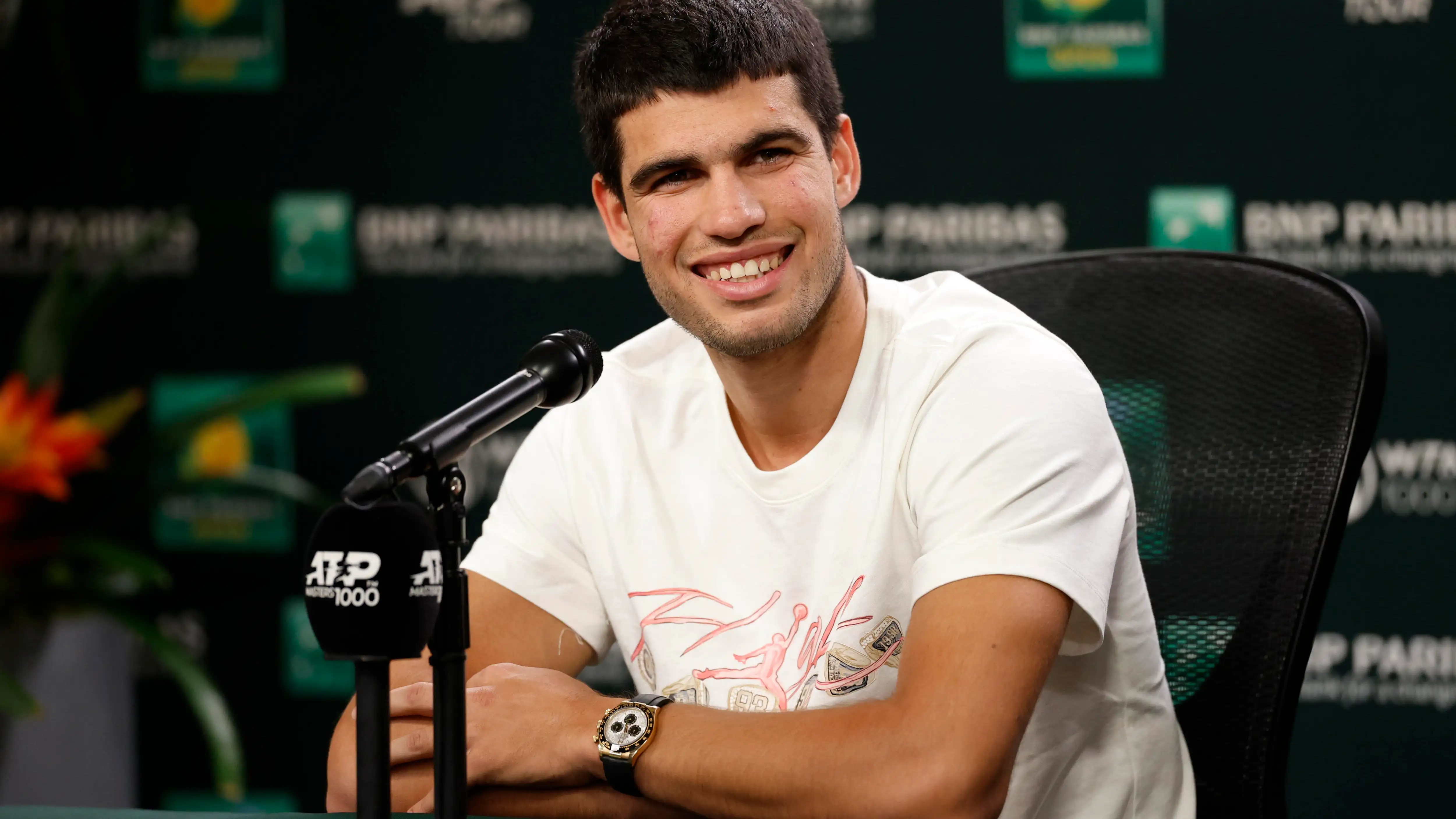 Carlos Alcaraz en una rueda de prensa en las instalaciones de Indian Wells Carlos Alcaraz en una rueda de prensa en las instalaciones de Indian Wells