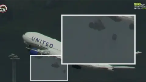Imagen del momento en el que se desprende la rueda de la aeronave.