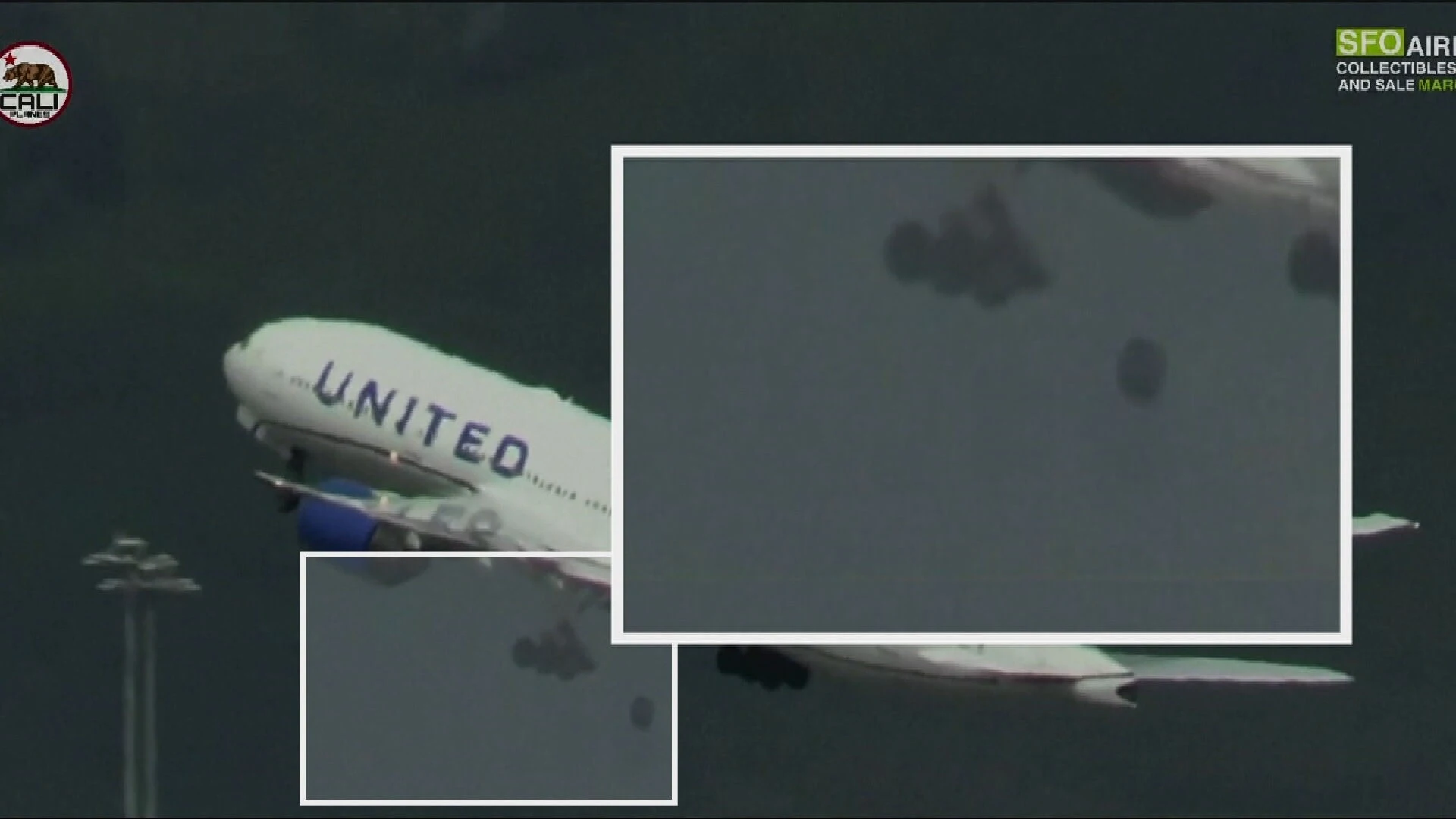 Imagen del momento en el que se desprende la rueda de la aeronave. Imagen del momento en el que se desprende la rueda de la aeronave.