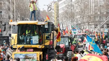 Agricultores y ganaderos protestan ante el Ministerio de Agricultura en Madrid este domingo