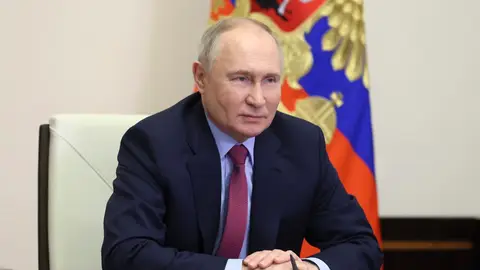 March 14, 2024, Novo-Ogaryovo, Moscow Oblast, Russia: Russian President Vladimir Putin chairs a video conference with government members from the official presidential residence, March 14, 2024 in Novo-Ogaryovo, Russia. 14/03/2024
