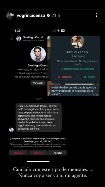 Enzo Vogrincic en sus Stories