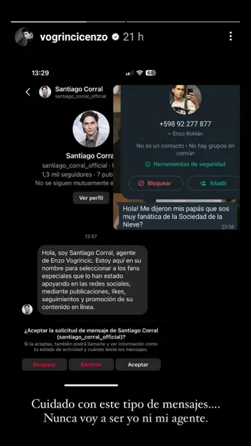 Enzo Vogrincic en sus Stories Enzo Vogrincic en sus Stories