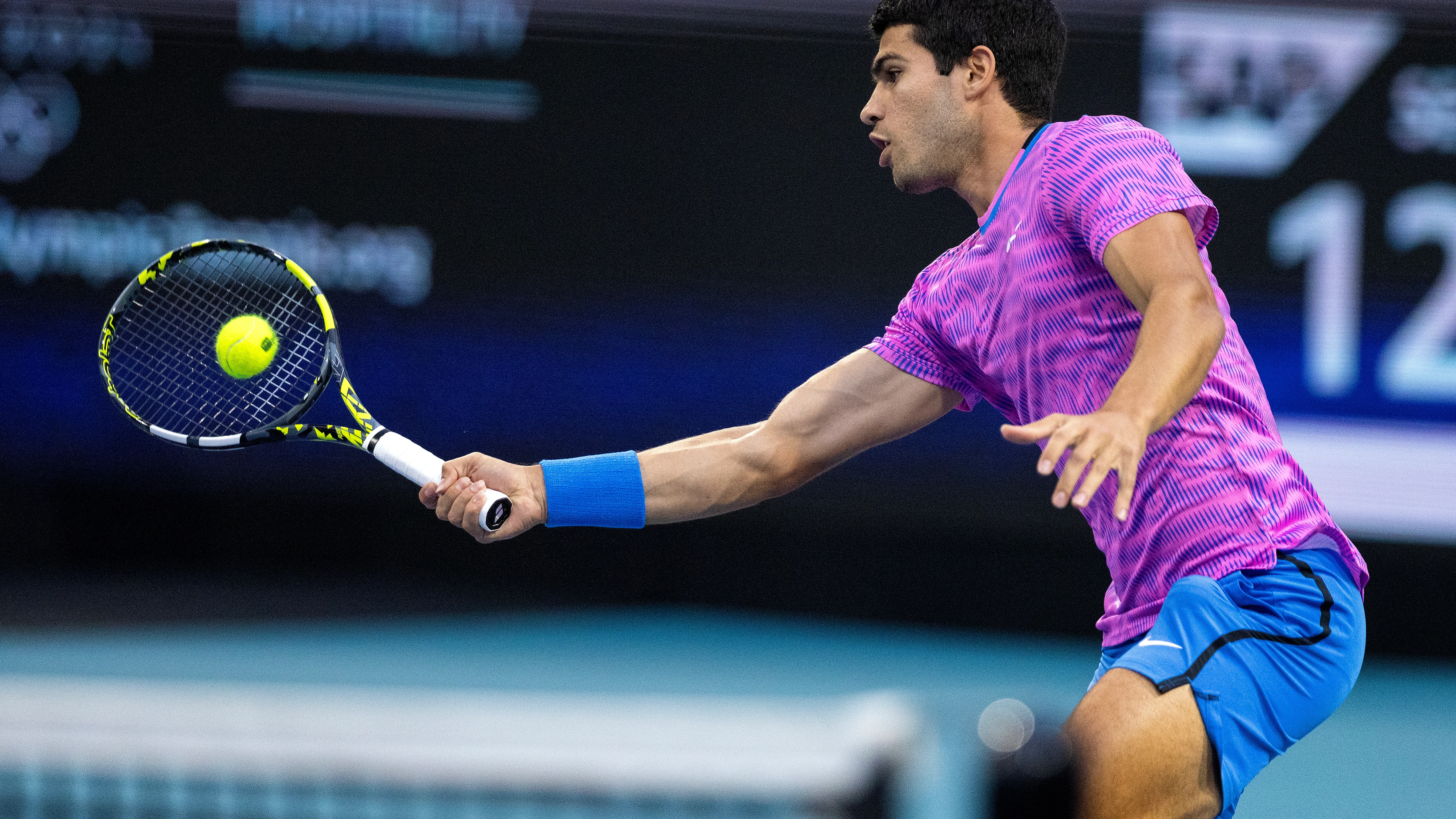 Carlos Alcaraz, en acci&oacute;n en el Miami Open