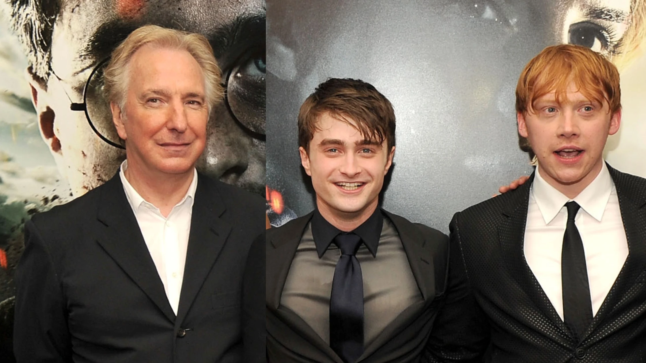 Alan Rickman, Daniel Radcliffe y Rupert Grint Alan Rickman, Daniel Radcliffe y Rupert Grint