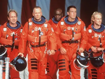 Steve Buscemi, Will Patton, Bruce Willis, Michael Duncan, Ben Affleck y Owen Wilson Star en Armageddon en 1998 Steve Buscemi, Will Patton, Bruce Willis, Michael Duncan, Ben Affleck y Owen Wilson Star en Armageddon en 1998