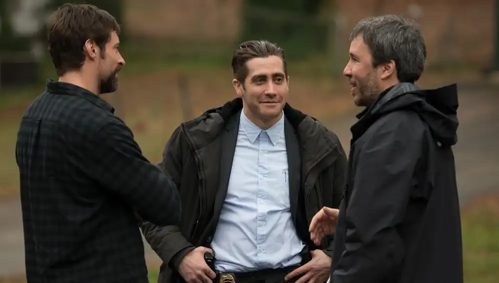 Hugh Jackman, Jake Gyllenhaal y Denis Villeneuve en el rodaje de Prisioneros