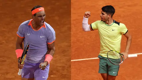 Rafa Nadal y Carlos Alcaraz durante sus partidos en el Mutua Madrid Open 2024 de tenis Rafa Nadal y Carlos Alcaraz durante sus partidos en el Mutua Madrid Open 2024 de tenis