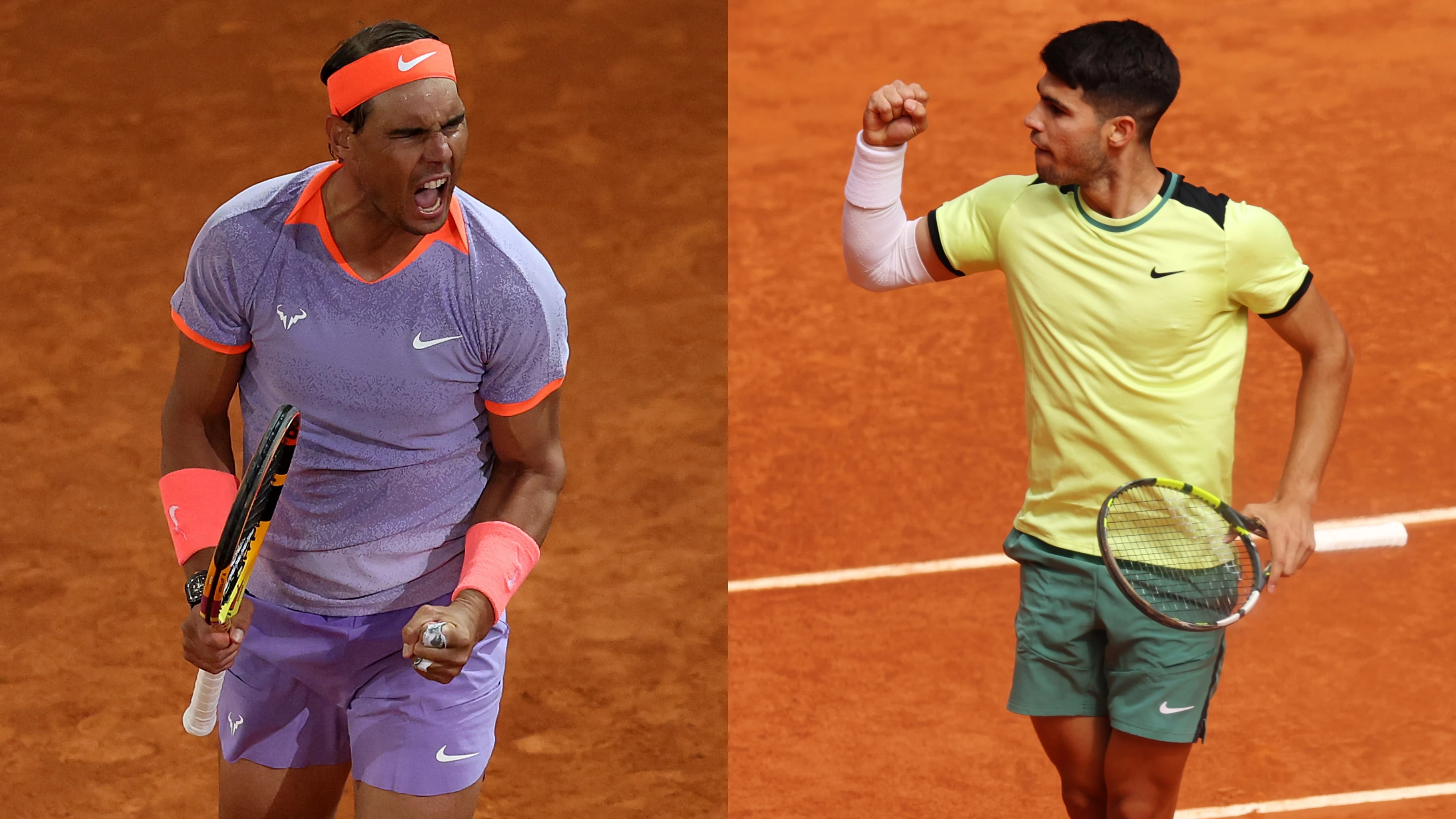 Rafa Nadal y Carlos Alcaraz durante sus partidos en el Mutua Madrid Open 2024 de tenis Rafa Nadal y Carlos Alcaraz durante sus partidos en el Mutua Madrid Open 2024 de tenis