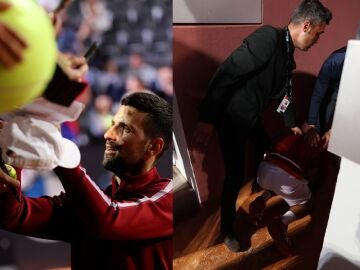 Djokovic, en el momento de recibir el botellazo involuntario en Roma