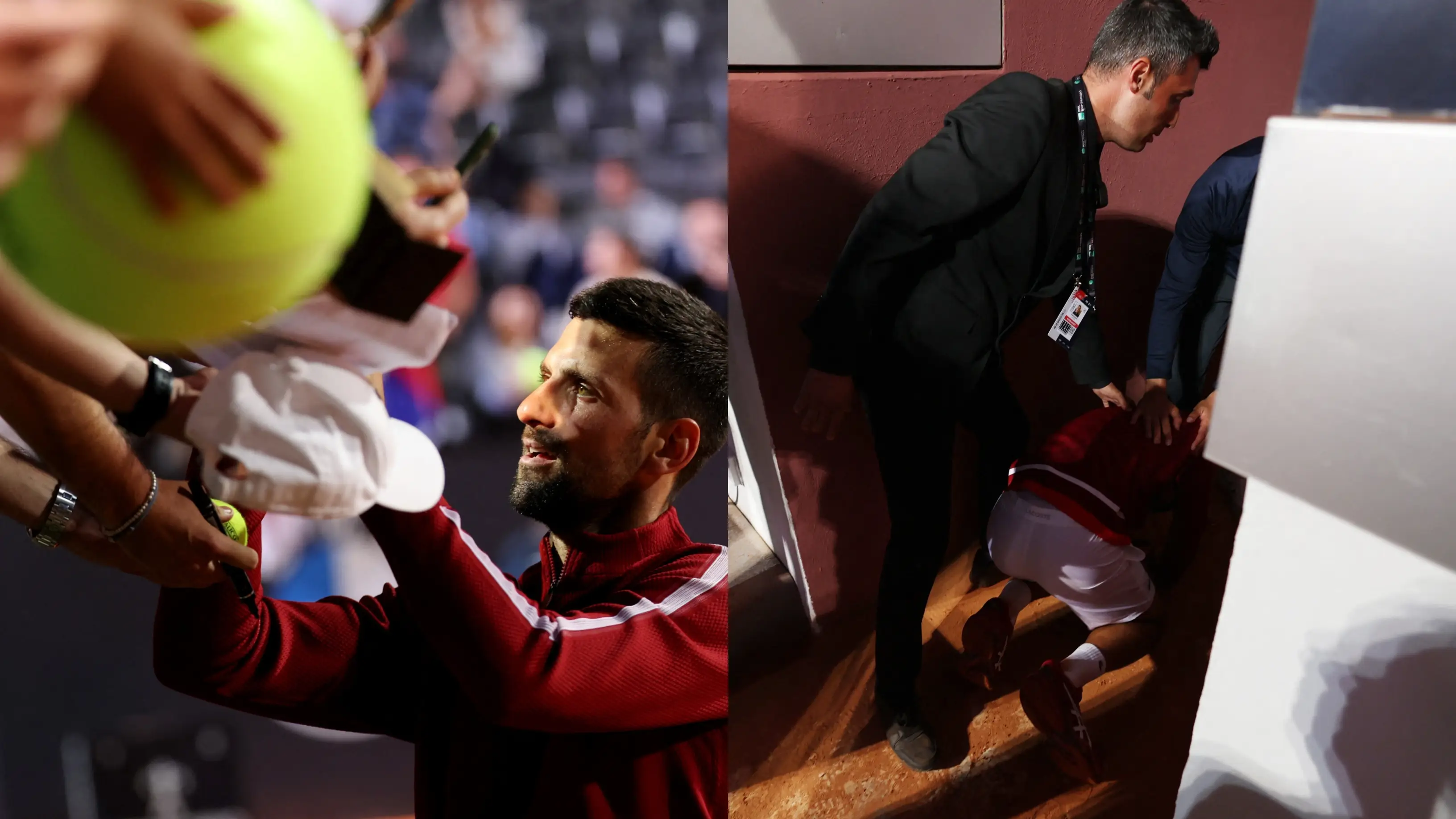 Djokovic, en el momento de recibir el botellazo involuntario en Roma Djokovic, en el momento de recibir el botellazo involuntario en Roma