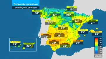 Mapa máximas domingo 19 de mayo Mapa máximas domingo 19 de mayo
