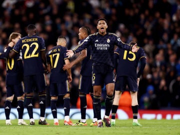 Jude Bellingham reacciona durante el Manchester City-Real Madrid de cuartos de final de Champions League