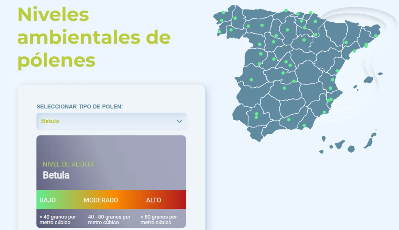 Mapa de los niveles de polen en España