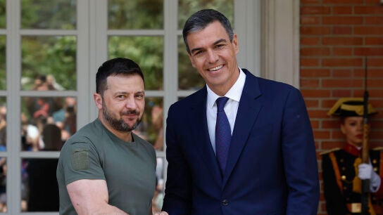 Zelenski y S&aacute;nchez en el palacio de La Moncloa